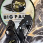 BLACK SNAKE SKIN CROSSED LEATHER SLIDE